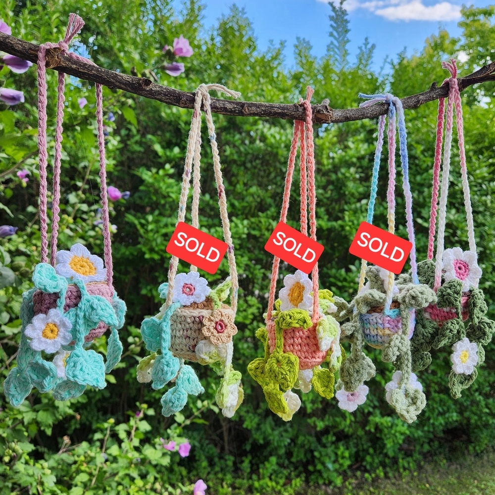 Crochet hanging plant, car hanger 🪴